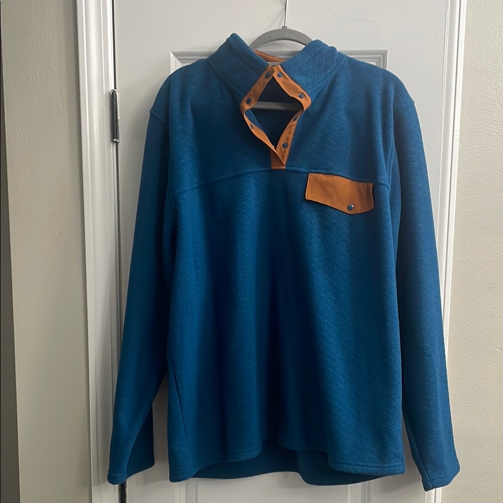 Blue Pullover with Orange Accents